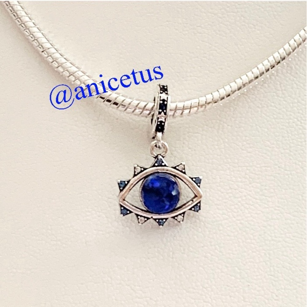 NWOT 925 Sterling Silver Blue Evil Eye Crystal Necklace/  16”  3mm Chain
